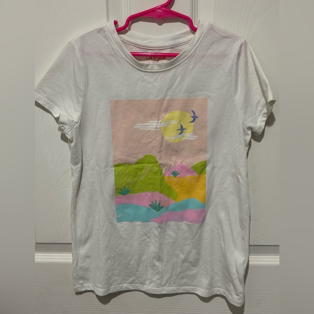 Cat & Jack White Tee with Colorful Landscape Graphic